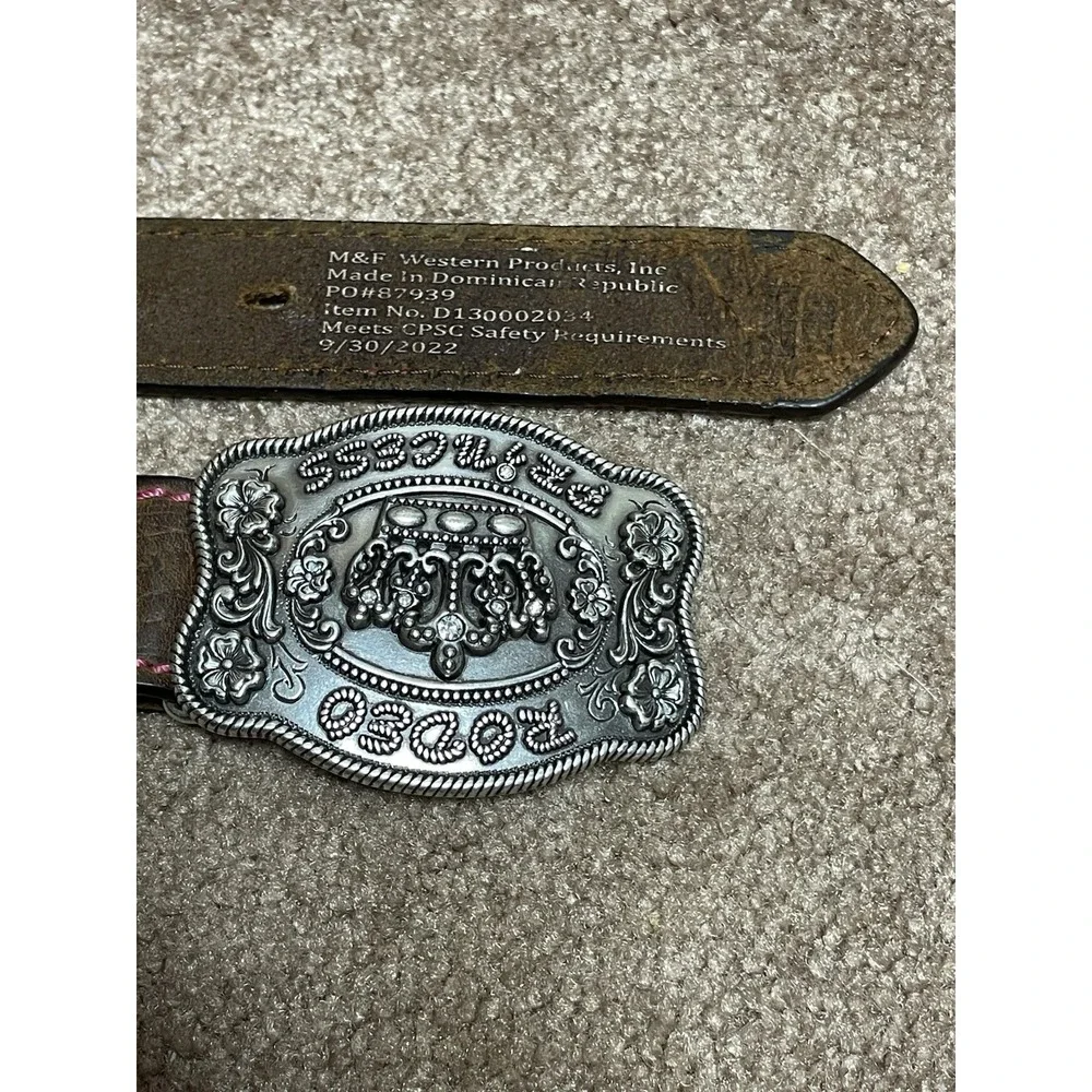 Angel Ranch Youth Girl's‎ Rodeo Princess Brown Leather Pink Trim Belt D130002034